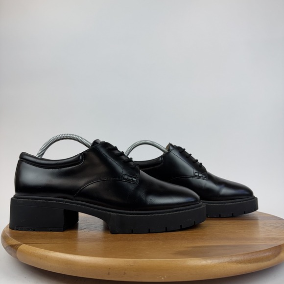 Womens Coach Lyla Oxford Black Leather Platform Casual Dress Flat Shoes Size 9.5 - Picture 1 of 8